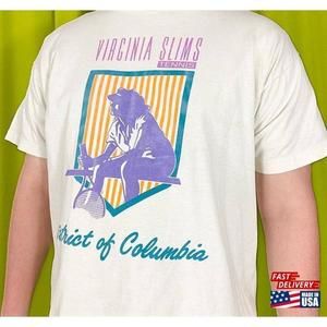 90S  White Purple And Yellow Virginia Slims Tennis Single Stitch Tshirt